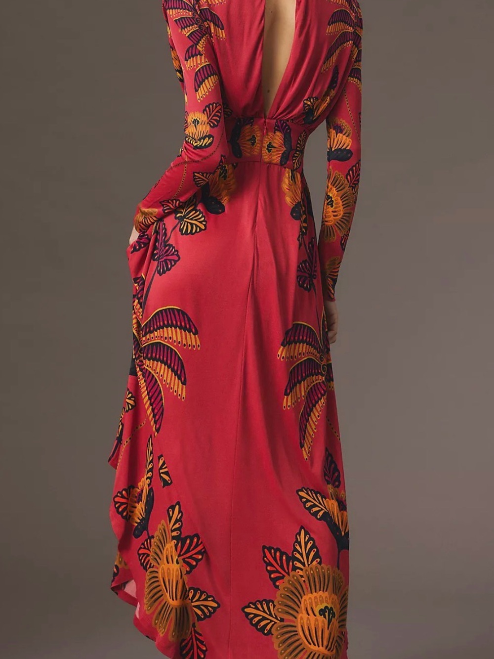 FARM Rio Red Maxi Dress with Orange Floral Print - Picture 4 of 9